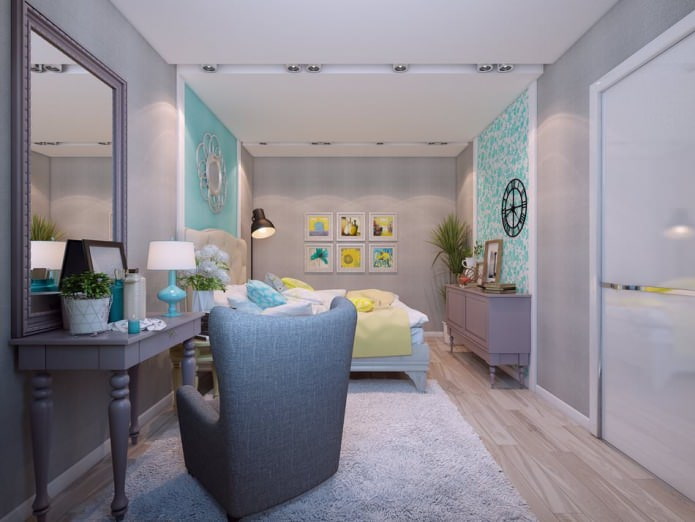 sovrum i design av en lägenhet på 80 kvadratmeter. m.