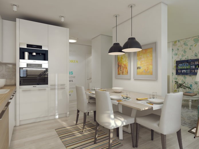 bucătărie în designul unui apartament cu 3 camere