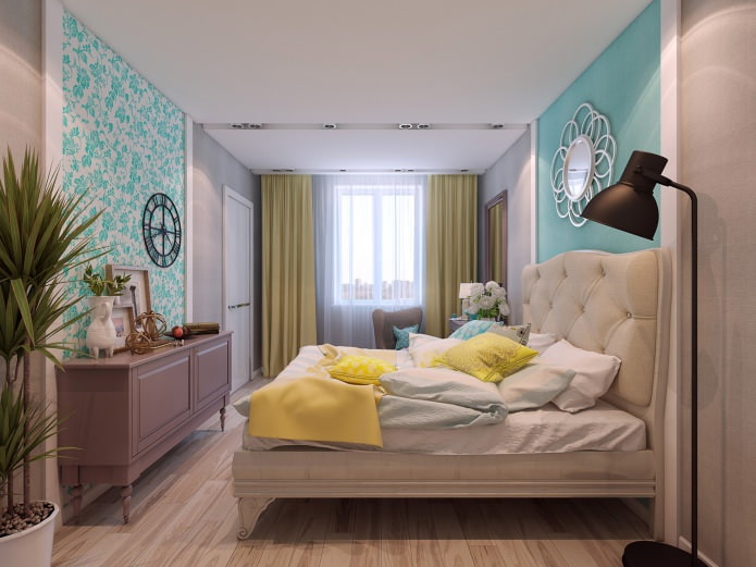 sovrum i design av en lägenhet på 80 kvadratmeter. m.