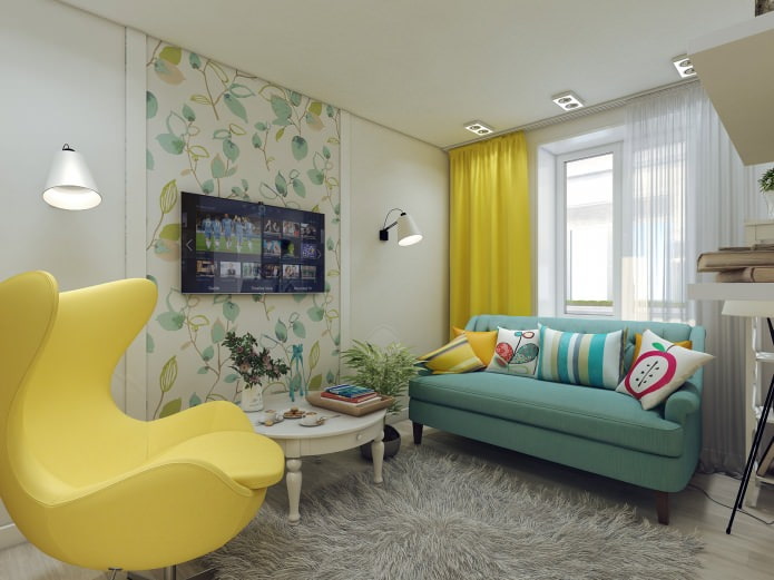 living room in the design of an apartment of 80 square meters. m