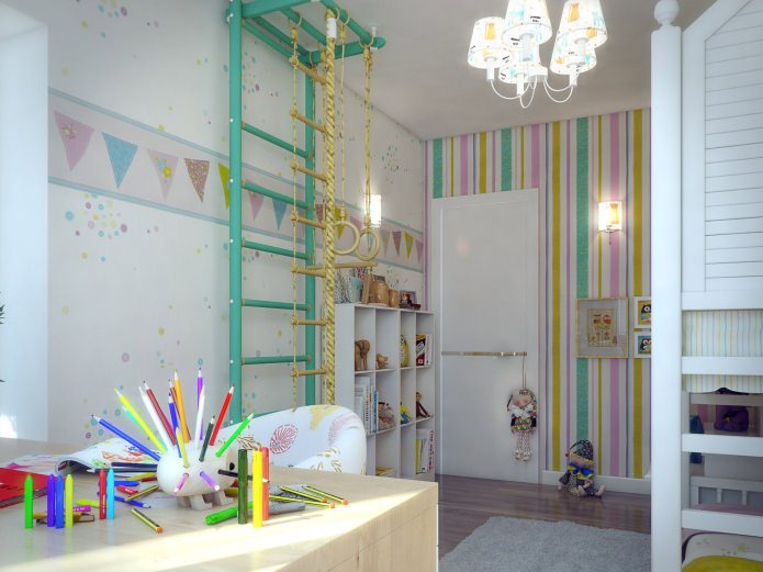 παιδικό δωμάτιο στο σχεδιασμό ενός διαμερίσματος 80 τετραγωνικών μέτρων. m