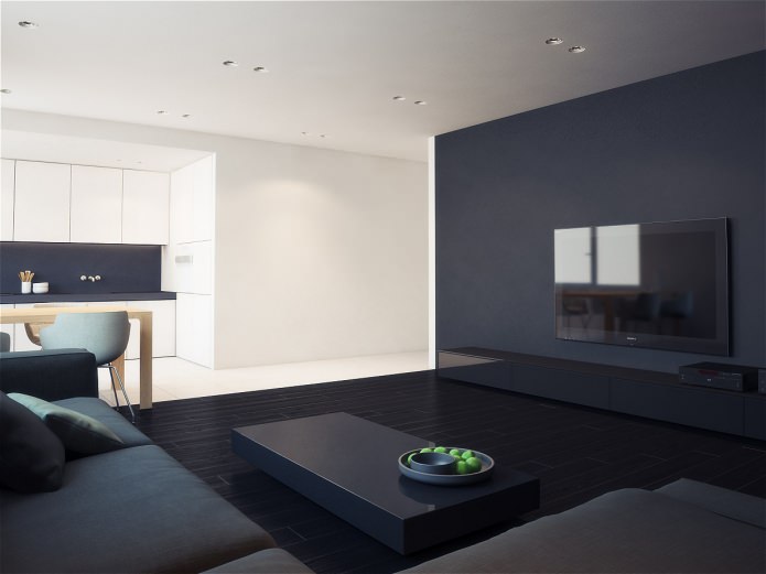Schwarz-Weiß-Küche-Wohnzimmer-Design