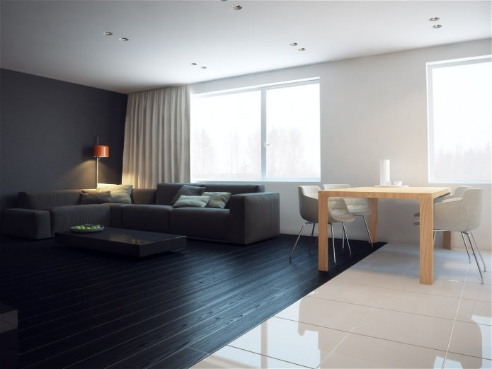 Schwarz-Weiß-Küche-Wohnzimmer-Design