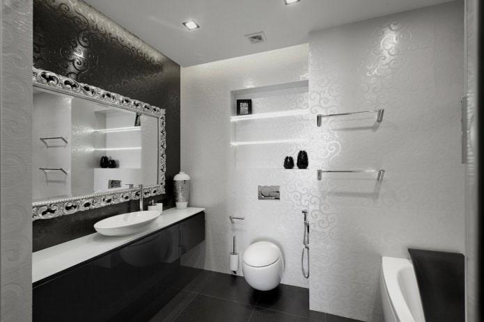 Sort og hvidt badeværelse interiør