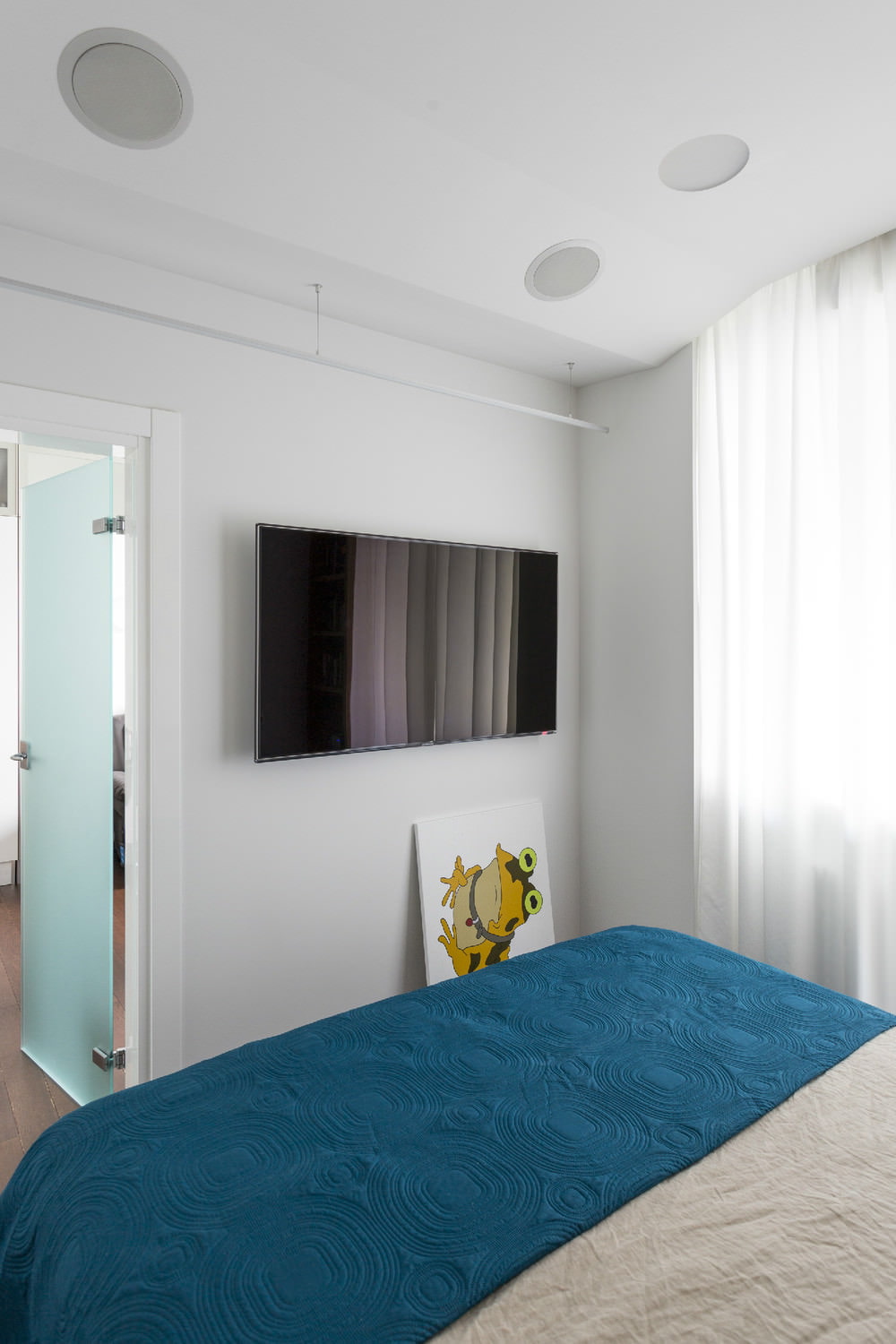 Bedroom in the design of a two-room apartment of 43 square meters. m