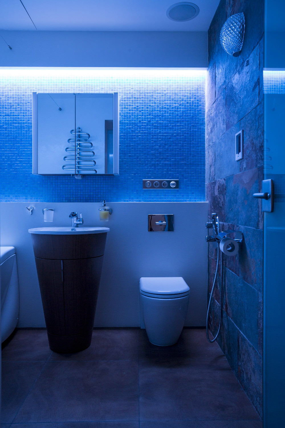 Bathroom in the design of a two-room apartment of 43 square meters. m