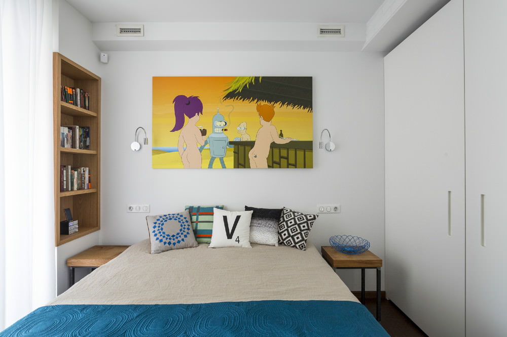 Sypialnia w projekcie dwupokojowego mieszkania o powierzchni 43 metrów kwadratowych. m