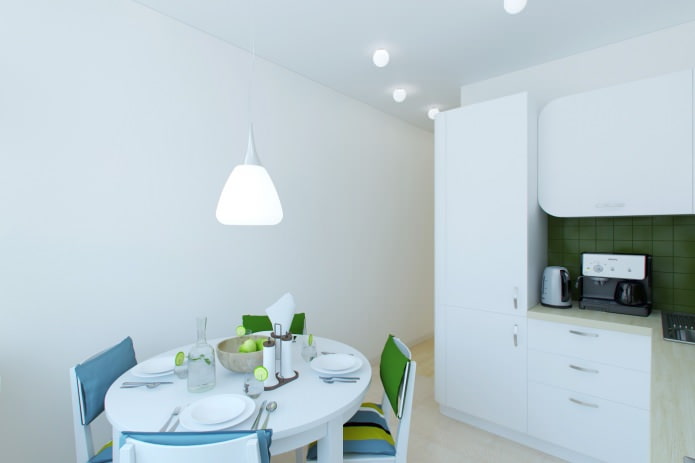 phòng ăn nhà bếp trong thiết kế của một căn hộ 55 mét vuông. m