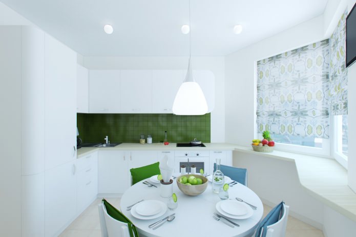 virtuve-ēdamistaba 55 kvadrātmetru dzīvokļa projektēšanā. m
