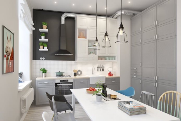 virtuve dzīvokļa projektēšanas projektā ir 100 kvadrātmetri. m