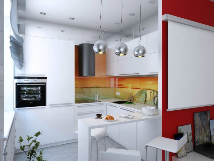 Cocina con barra en el diseño del apartamento 47 metros cuadrados. m