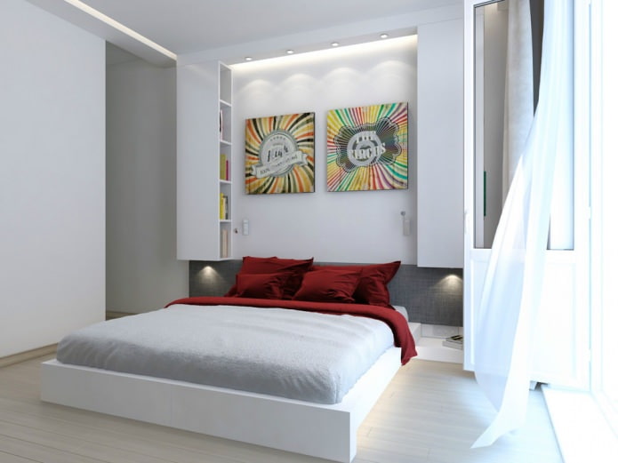 camera da letto nel design degli interni di un monolocale di 47 metri quadrati. m.