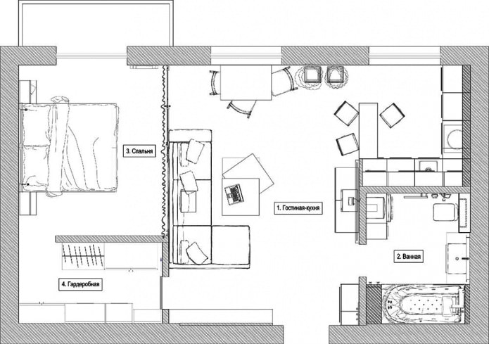 dispozičné riešenie bytu 47 m2. m.
