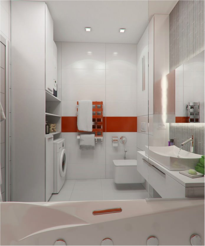 vannas istaba studijas tipa dzīvokļa interjerā 47 kvadrātmetru platībā. m