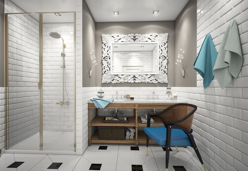 The bathroom in the design of the apartment is 68 square meters. m