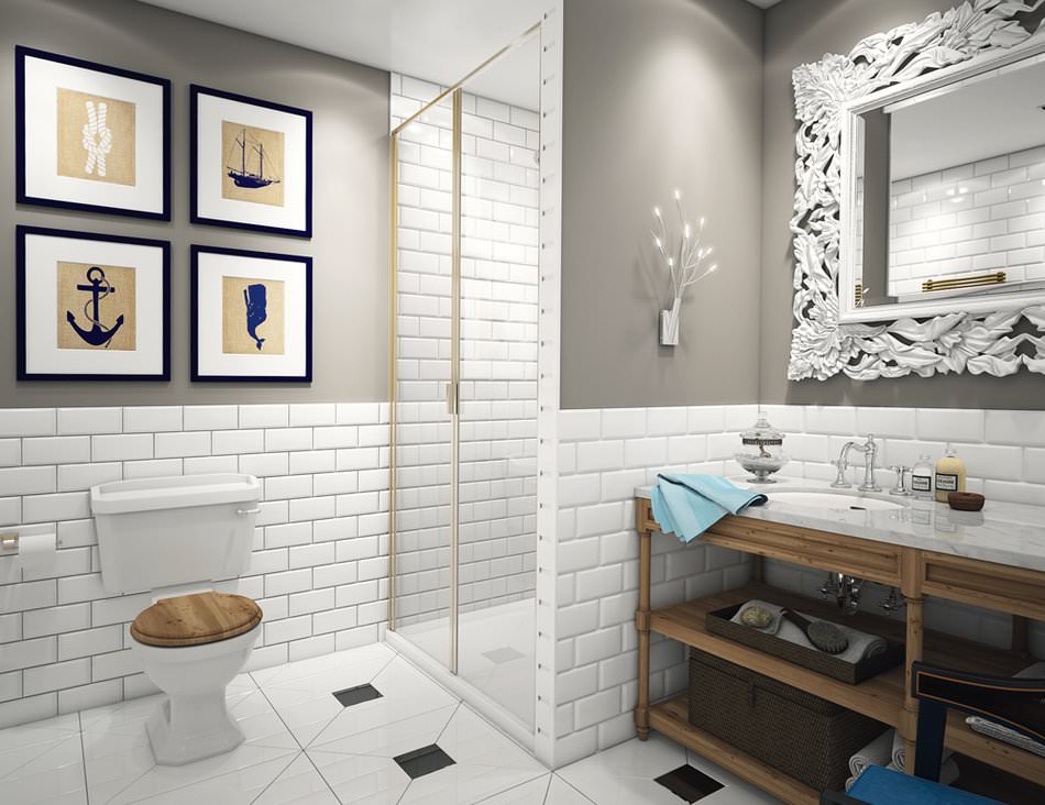 Il bagno nel design dell'appartamento è di 68 metri quadrati. m.