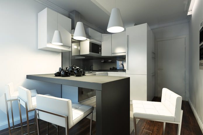 køkken i designprojektet for en 2-værelses lejlighed