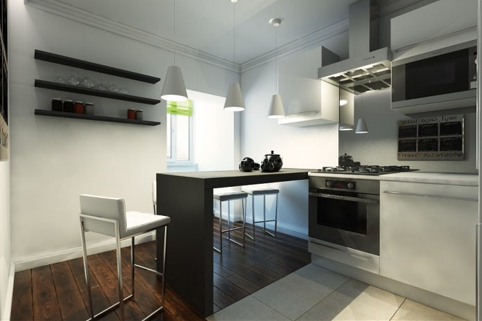 bucătărie în proiectul unui apartament cu 2 camere