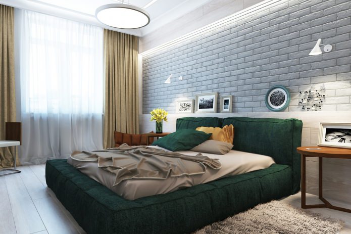 dormitor în proiectul de proiectare a unui apartament cu 3 camere