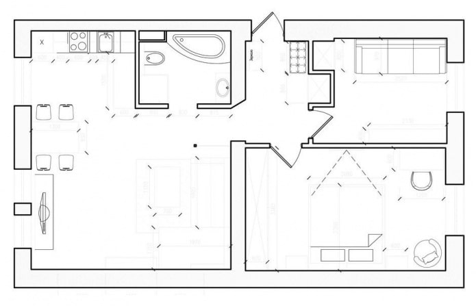 ulkoasu 3 huoneen asunnon suunnitteluprojektissa