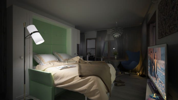 design project of a small apartment of 34 square meters. m