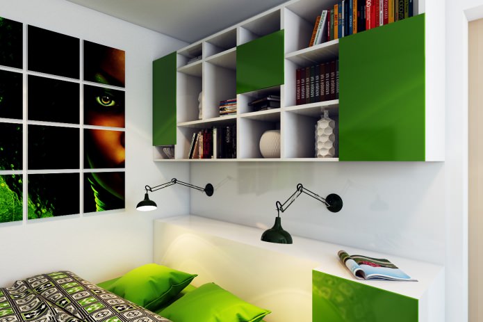 quarto no design de um apartamento de dois quartos em uma casa-painel