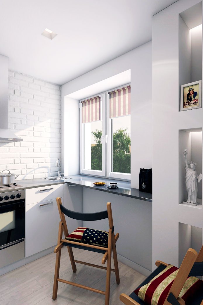 Küche im Design einer Zweizimmerwohnung in einem Plattenhaus
