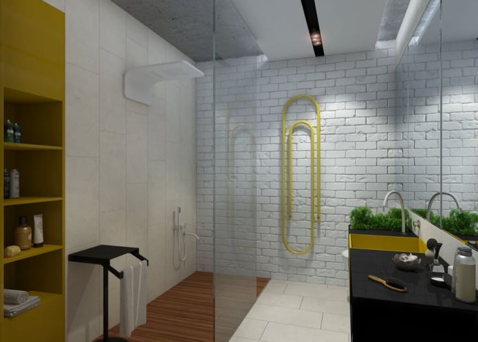bathroom in the interior of a 2-room apartment of 65 square meters. m