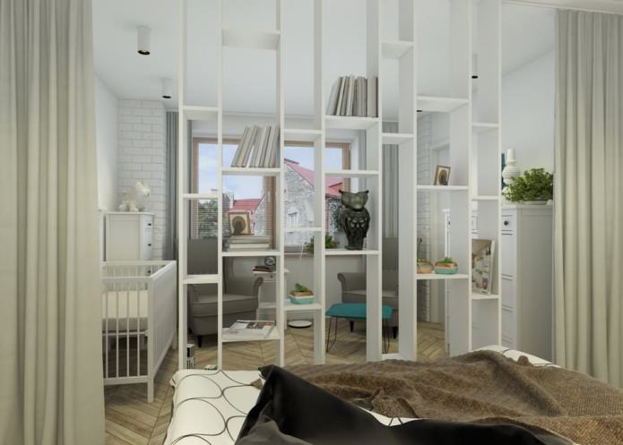 dormitori amb nens en el disseny de l'apartament és de 65 metres quadrats. m