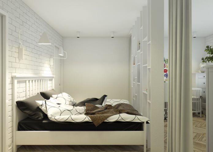 ložnice s dětmi v designu bytu je 65 metrů čtverečních. m