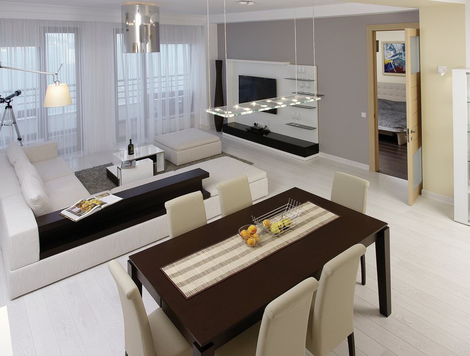 Design de interiores moderno de um apartamento no estilo do minimalismo