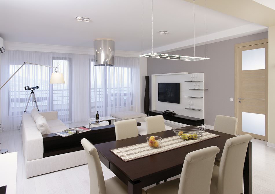 Reka bentuk dalaman moden sebuah apartmen dalam gaya minimalis