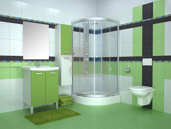 diseño de baño verde