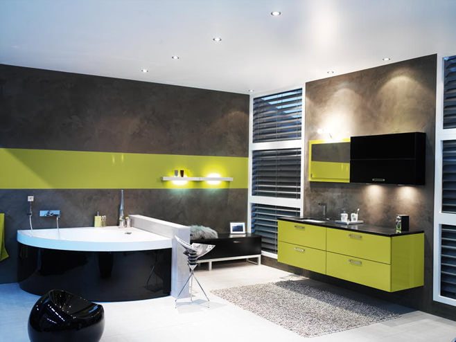 žalios spalvos vonios kambario dizainas