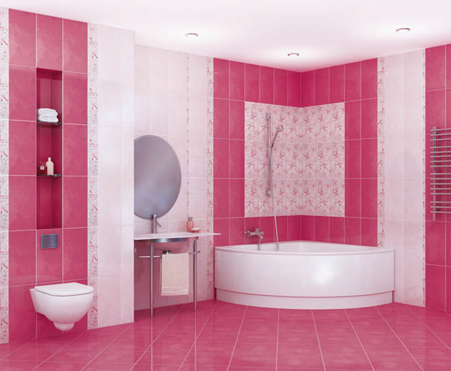 ภาพถ่ายห้องน้ำสีชมพู