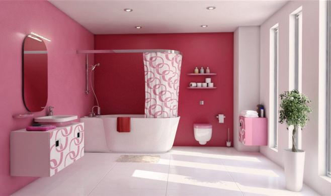 rozā vannas istaba