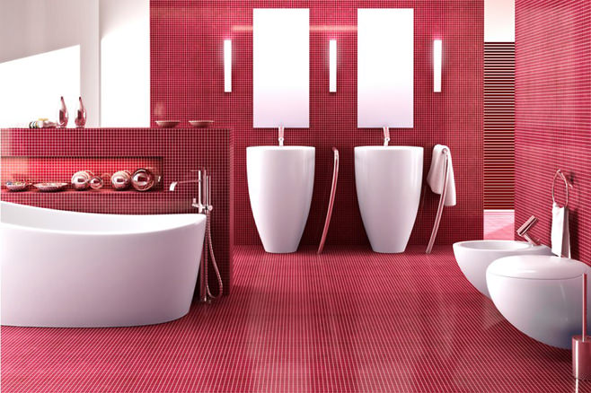 rózsaszín fürdőszoba fotó
