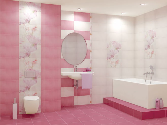 ภาพถ่ายห้องน้ำสีชมพู