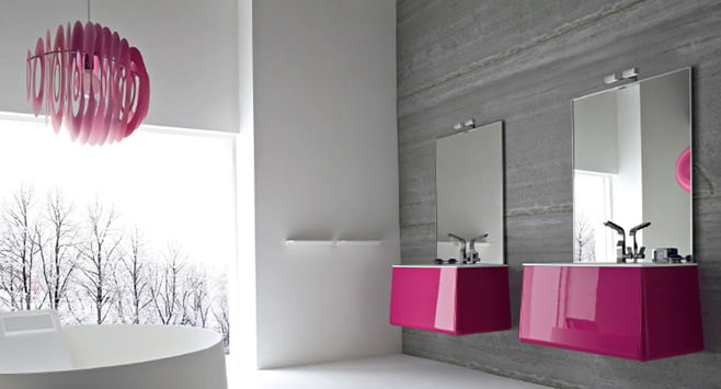 photo de salle de bain rose