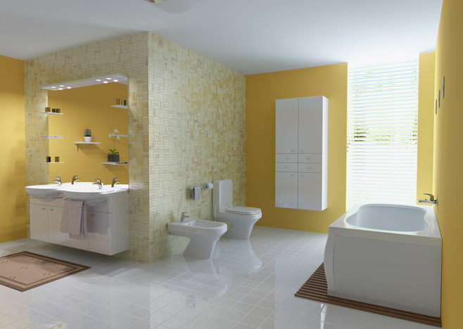 keltainen kylpyhuone