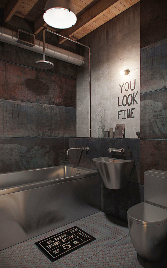 lighting in the interior of the loft style bathroom