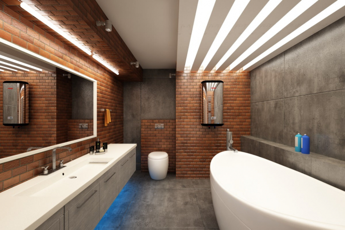 osvetlenie v interiéri kúpeľne v štýle podkrovia