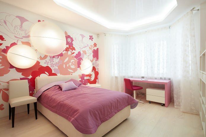 ห้องนอนสีชมพูและสีขาว