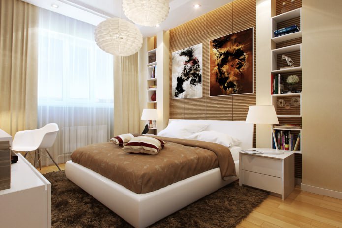 brun og beige soveværelse interiør
