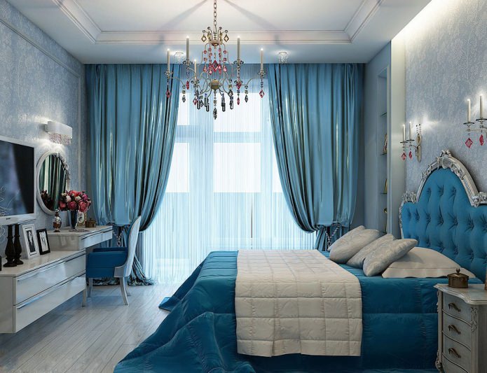 modrý interiér spálne