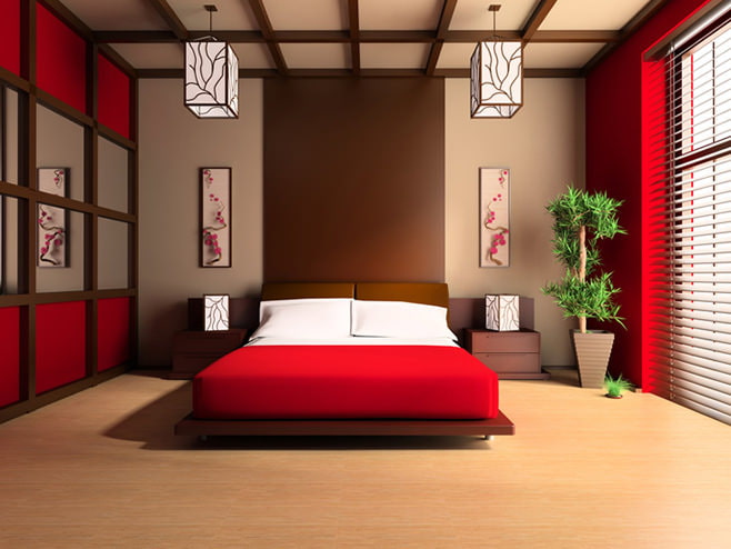 design rosso della camera da letto