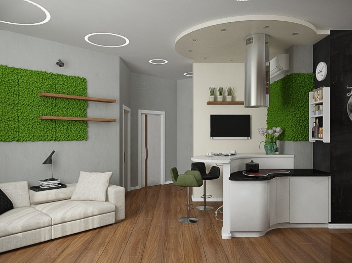 Designprosjekt av interiøret i leiligheten med en ikke-standard layout