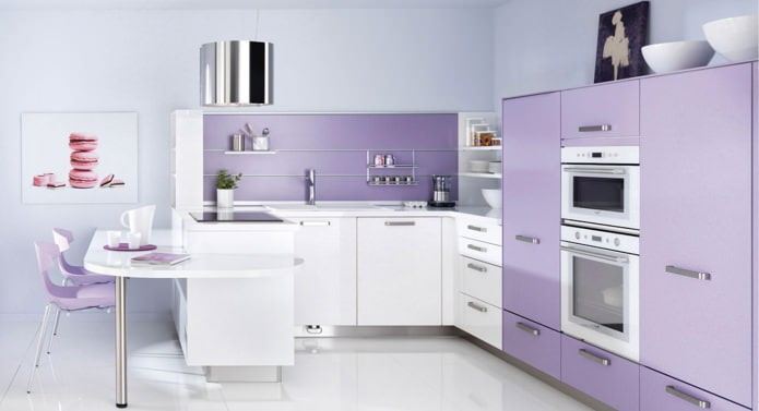 Lila renklerde mutfak tasarımı: özellikler, fotoğraf