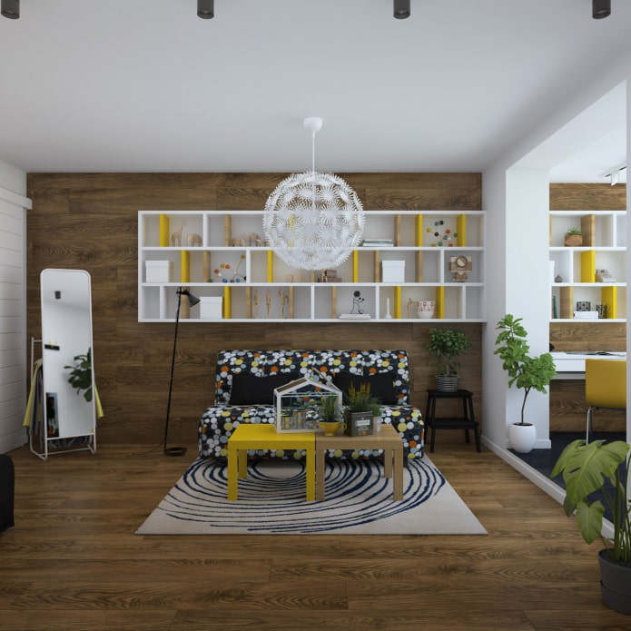 Design av en lägenhet med ett rum med en loggia: 3D-projekt från Julia Chernova