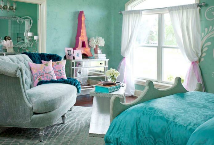 Tiffany krāsa interjerā: stilīgs tirkīza nokrāsa jūsu mājās